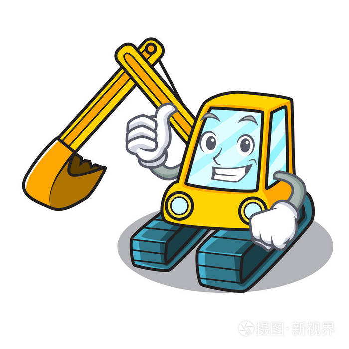 大拇指向上挖掘机字符卡通风格插画-正版商用图片1sdn