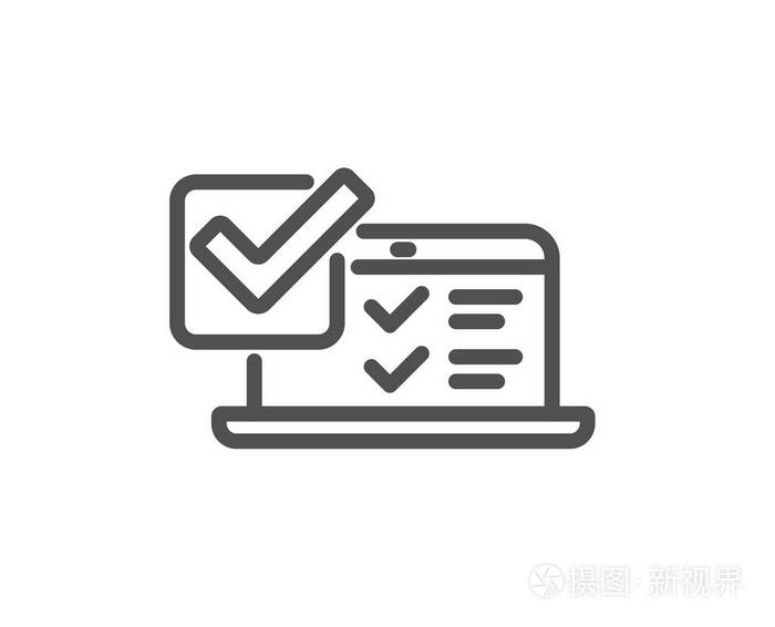 在线调查线图标. 选择答案符号. 网络面试符号. 质量设计要素.
