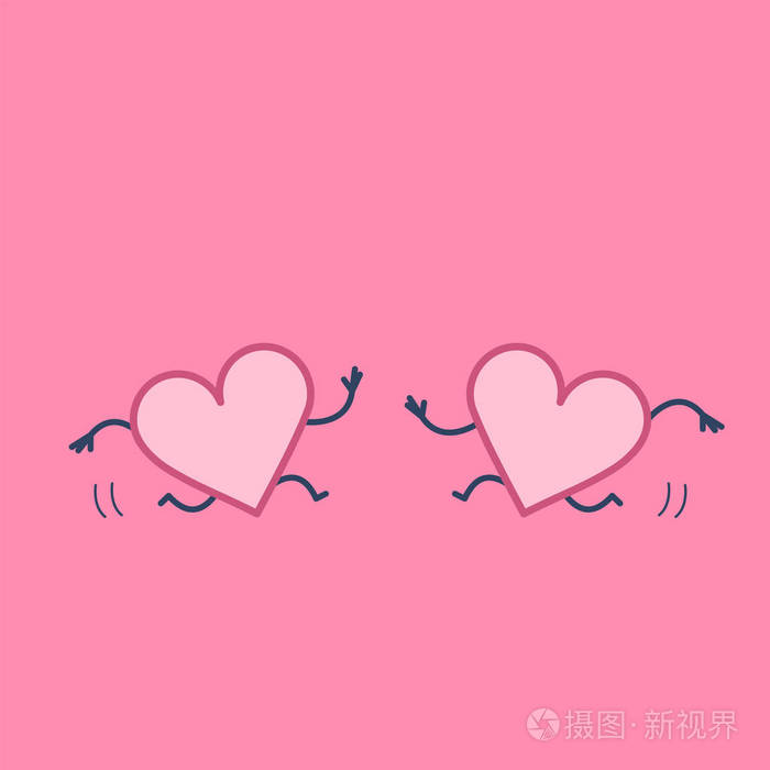 两颗相爱的心在粉红色的背景上一起奔跑