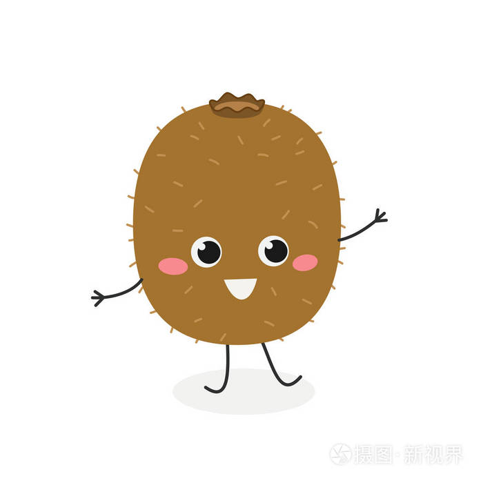白色的快乐卡通猕猴桃的矢量图解