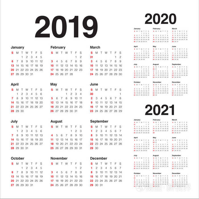 2019-2021图片,2019图片 2019年2020年2021年日历矢量设计模板简单清洁设计