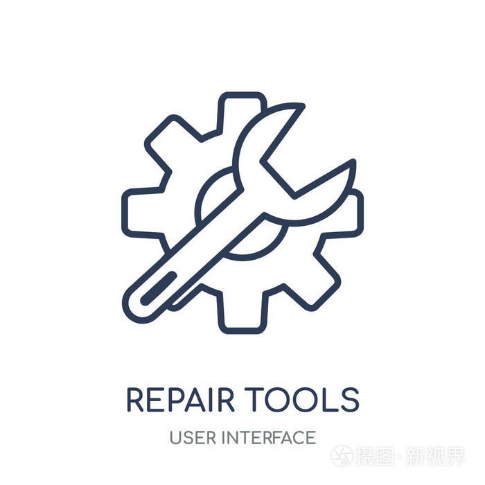 修理工具图标. 修复工具线性符号设计从用户界面收集.