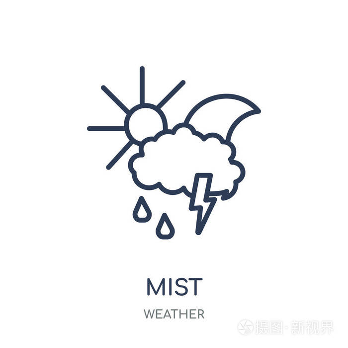薄雾图标. 天气收集的雾线性符号设计.