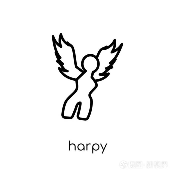 时尚现代平线矢量harpy图标白色背景从细线童话收集,可编辑轮廓笔画