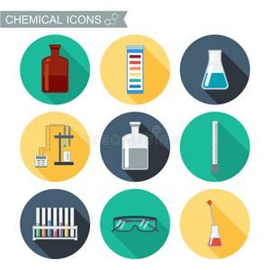 化学图标。带阴影的平面设计。化学实验室。