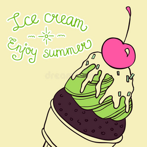 五颜六色的冰淇淋锥夏季卡