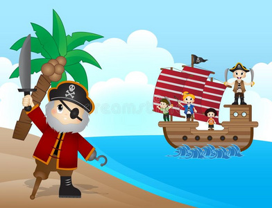 乐趣 插图 绘画 男孩 胸部 有趣的 椰子 危险 小孩 海盗