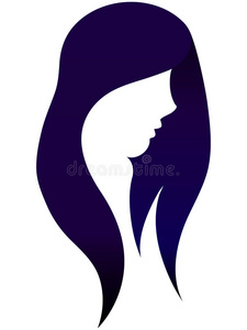 女孩肖像与长发矢量剪影图标商业标志