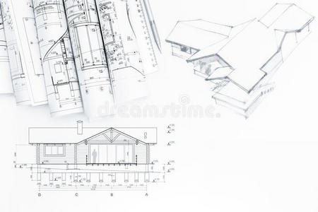 带有蓝图的建筑图纸