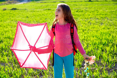 幸福 风景 探险家 风筝 远足 草地 公园 享受 女孩 有趣的