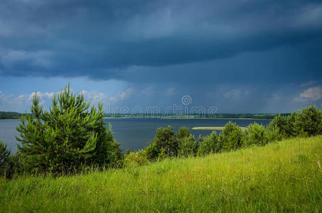 俄罗斯 风景 夏天 灌木 波动 自然 海岸 场景 雷雨 暴风雨