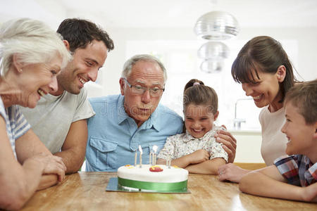 生日 年代 祖母 孙子 祖父母 庆祝 女儿 父亲 儿童 蜡烛