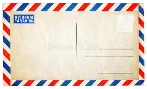 空的老式航空邮件信封隔离在白色上