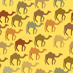 骆驼无缝图案。 沙漠动物的背景。 矢量或