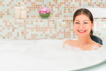 奢侈 浴缸 照顾 洗澡 美丽的 白种人 美女 女孩 健康