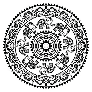 大象 动物 花的 要素 印度教 刺绣 曼陀罗 工艺 人们