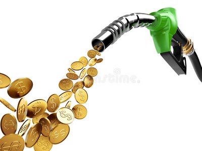 汽油泵和金币与美元标志