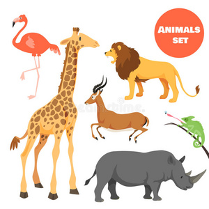 可爱的非洲动物设置为儿童卡通风格