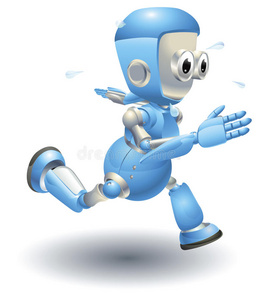 可爱的蓝色机器人角色跑步