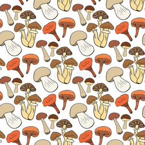 手绘蘑菇无缝图案的颜色