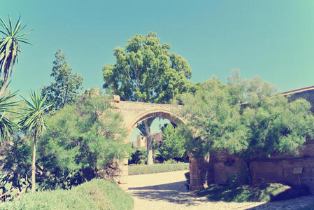 阳光明媚的一天，阿尔梅里亚的阿尔卡扎巴花园复古风格
