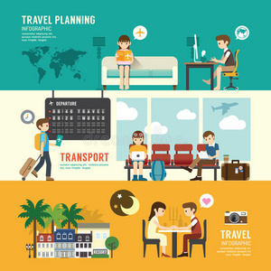 商务旅行设计理念，人们设置规划，搜索