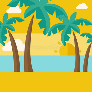 椰子 阳光 轮廓 太阳 风景 季节 卡通 棕榈 咕哝 热的