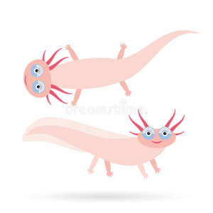 可爱的粉红色Axolotl卡通人物墨西哥