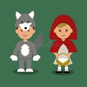 男孩和女孩穿着童话故事的小红帽