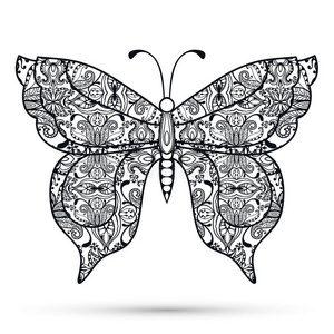 黑白装饰蝴蝶，手绘