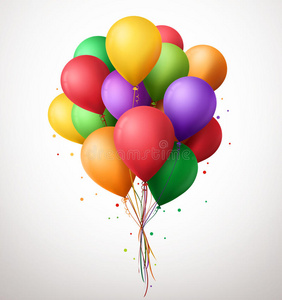 五颜六色的生日气球飞来参加聚会和庆祝活动