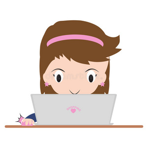 商务女性在网上购物，笔记本或笔记本电脑在桌子上，白色背景