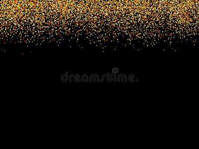 抽象的金色闪闪发光的星星黑色背景。金色闪光的纹理。