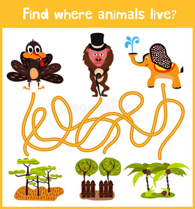 有趣和丰富多彩的益智游戏，为儿童的发展找到鹿，条纹花栗鼠和鱼。 为学龄前儿童培训迷宫