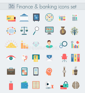 金融银行现代设计平面图标设置。
