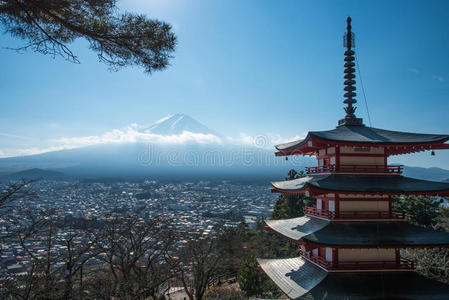 夏天 艺术 美丽的 寺庙 自然 城市 山梨 场景 宝塔 日本