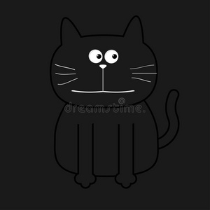 可爱的轮廓猫。 平面设计。 黑色背景。