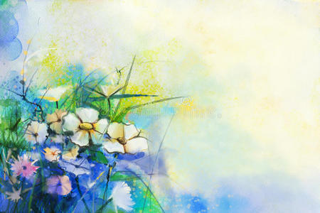 抽象花卉水彩画。 手绘草甸花