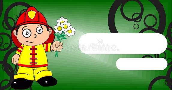 花，年轻的消防员，孩子卡通背景