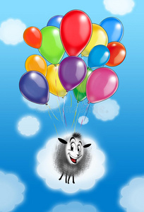 插图 假日 卡片 飞行 更多 颜色 疯子 有趣的 气球 羔羊