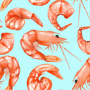 水彩虾的无缝图案