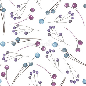 一种与水彩蓝色和紫色浆果无缝的图案