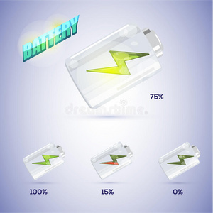 电池图标与充电水平在现实的风格。 
