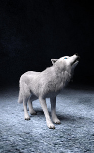 幻想3D渲染白狼嚎叫，同时站在警卫。