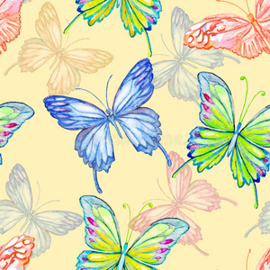 蝴蝶。 水彩无缝图案。