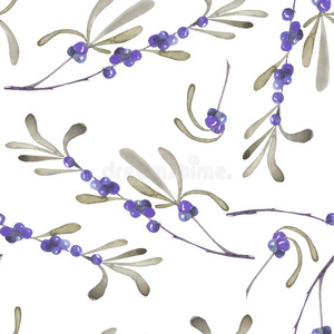 一种无缝的图案，带有水彩蔓越莓枝的花卉装饰