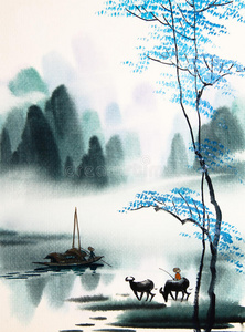 中国山水画水彩画