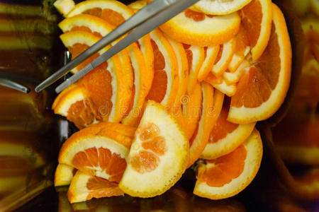 水果 圆圈 点心 甜的 树叶 夏天 颜色 健康 切片 橘子