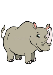 卡通野生动物给孩子。 可爱的犀牛。
