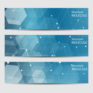 抽象几何横幅分子与通信。 科技设计，结构DNA，化学，医学